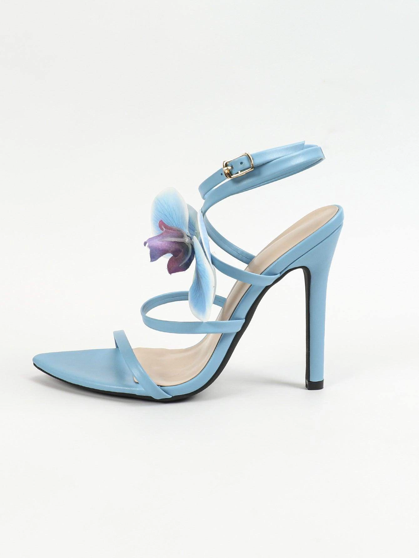 3D Flowers Cross Pointy Stiletto heel Sandals 816637125592