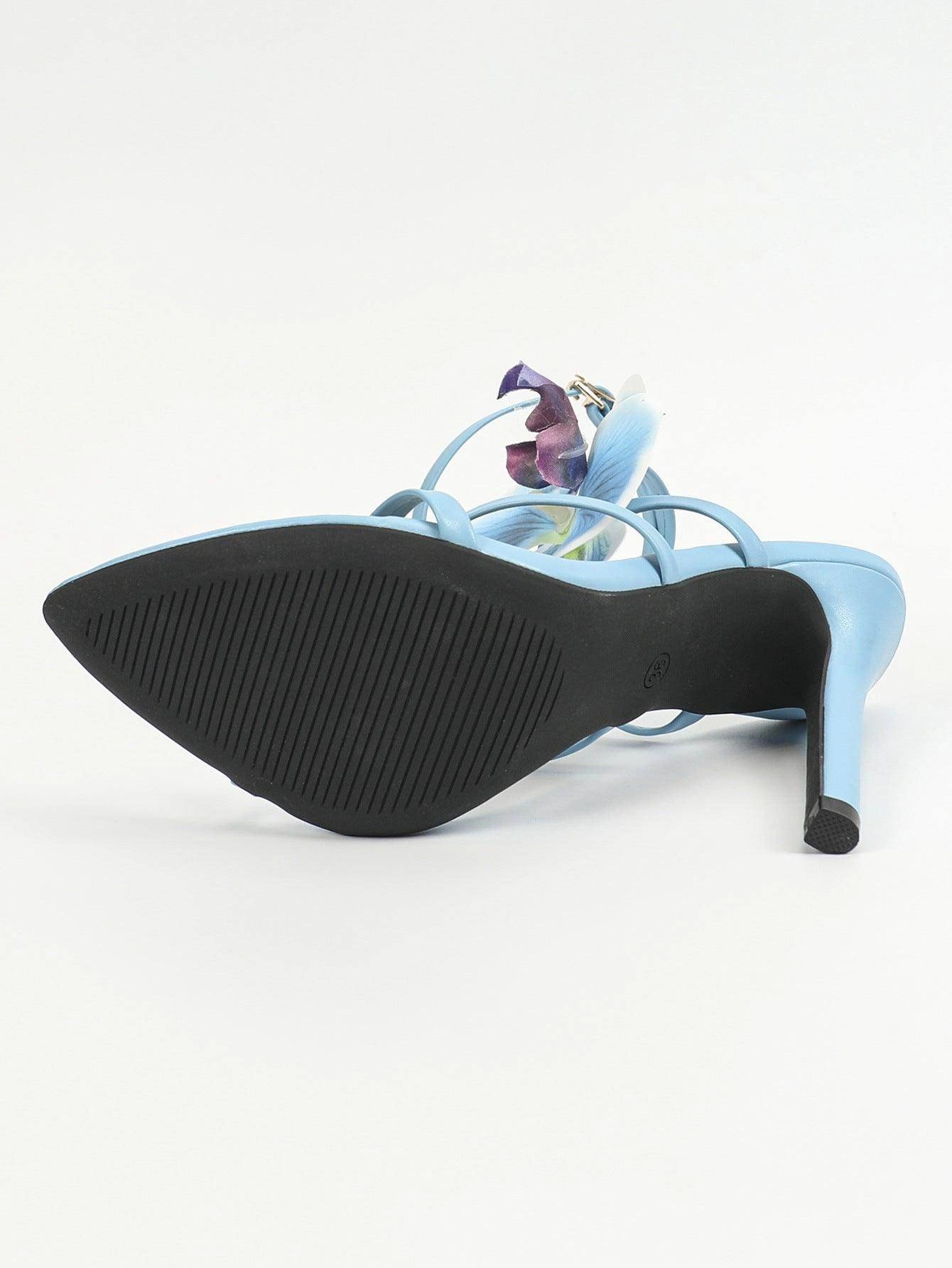 3D Flowers Cross Pointy Stiletto heel Sandals 816637125592