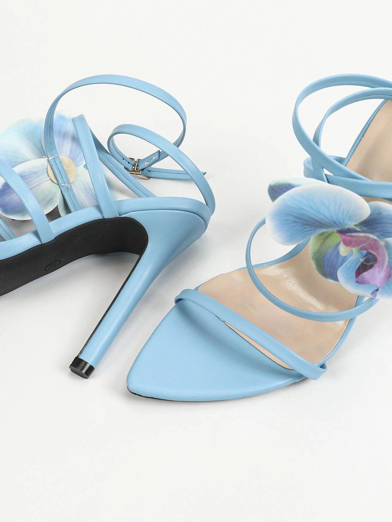 3D Flowers Cross Pointy Stiletto heel Sandals 816637125592