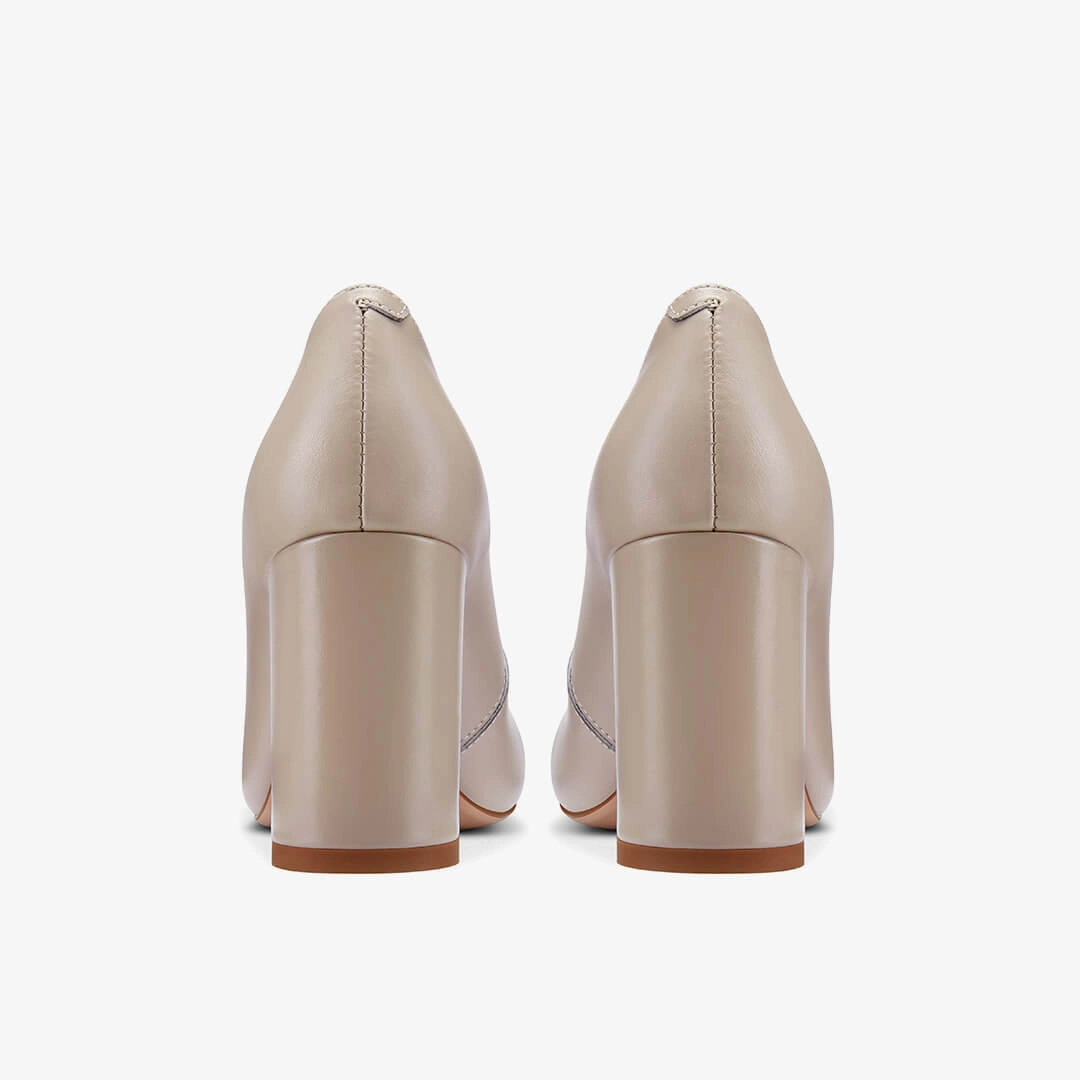 *ESHA - beige leather chunky high heel pump