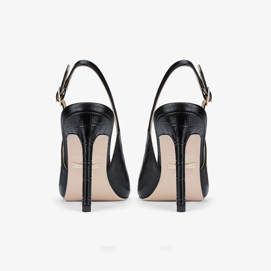 *GISELLE BLACK CROC - animal print slingback