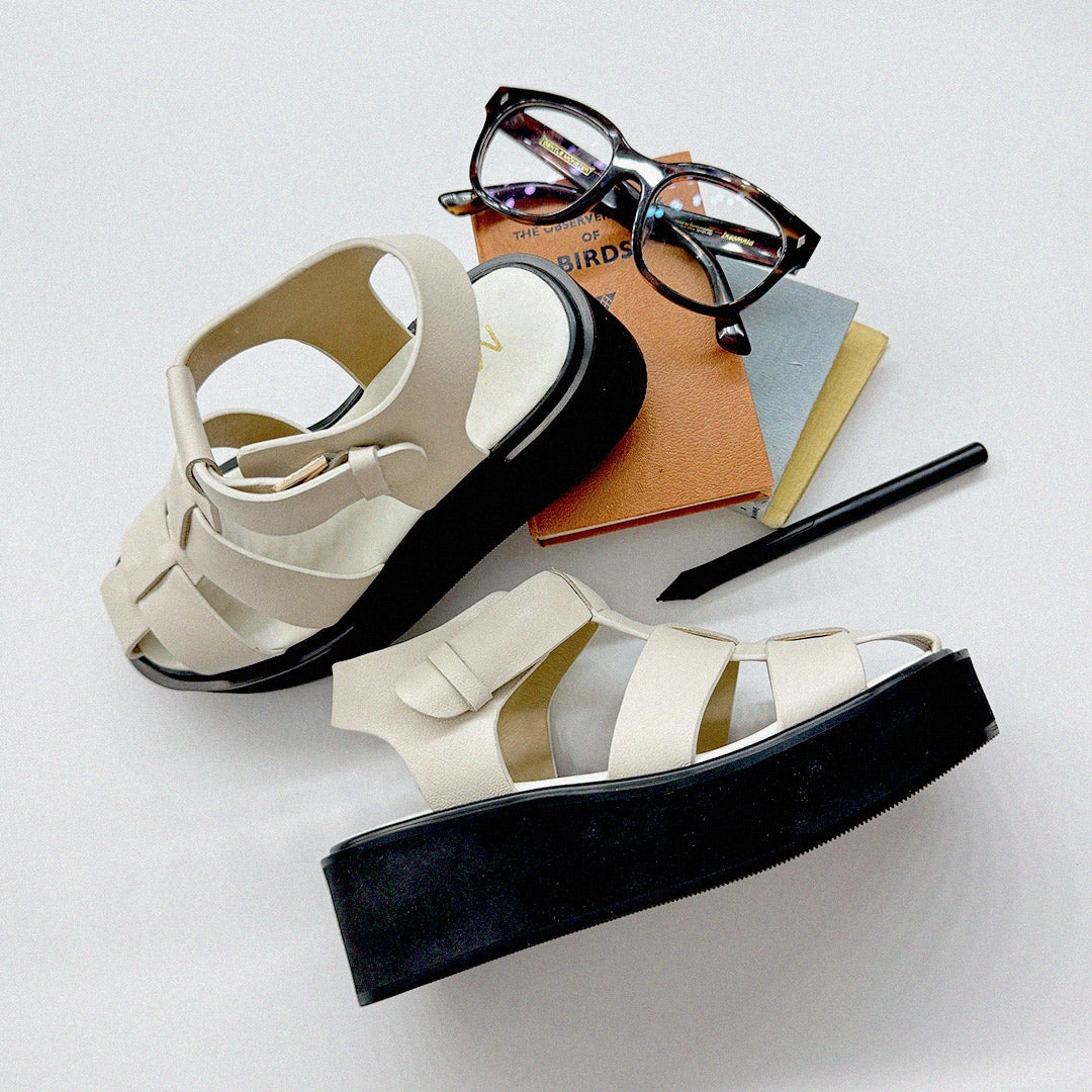 *Ingrid - Ivory Leather Platform Sandals