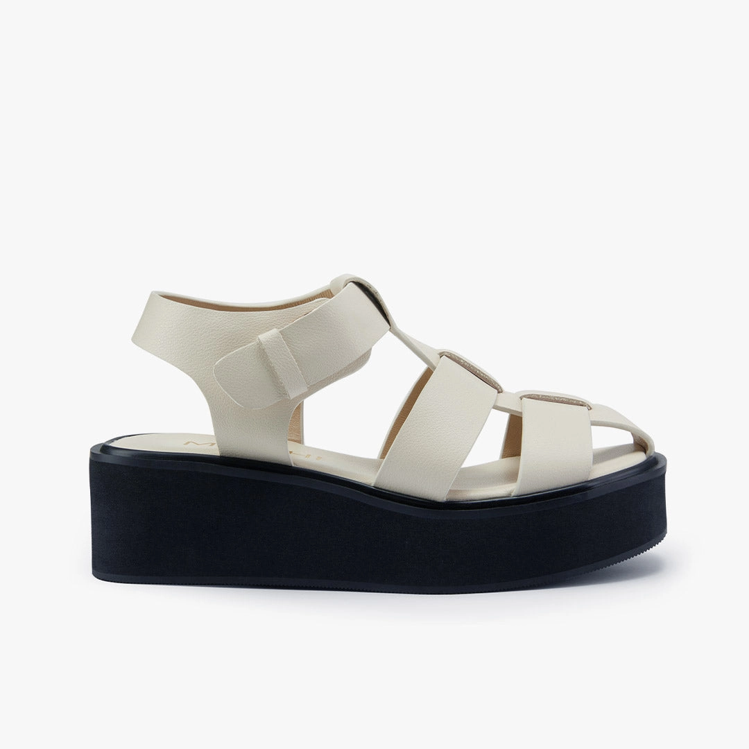 *Ingrid - Ivory Leather Platform Sandals
