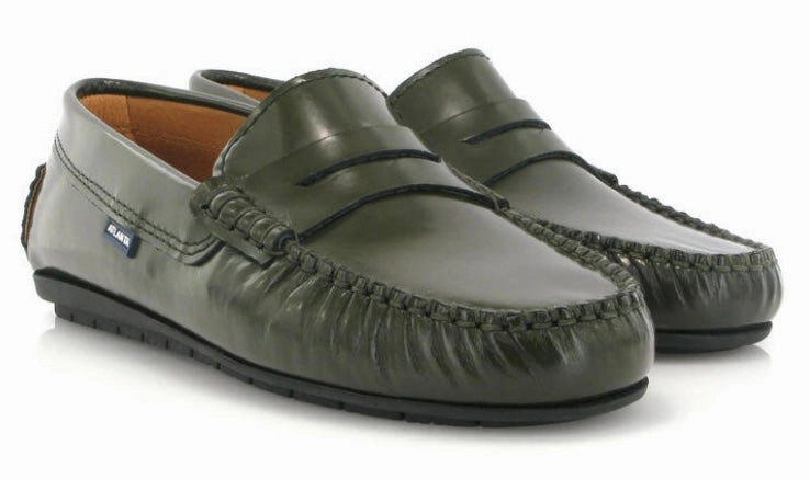 Altanta Mocassin Green Glace Leather Penny Loafer