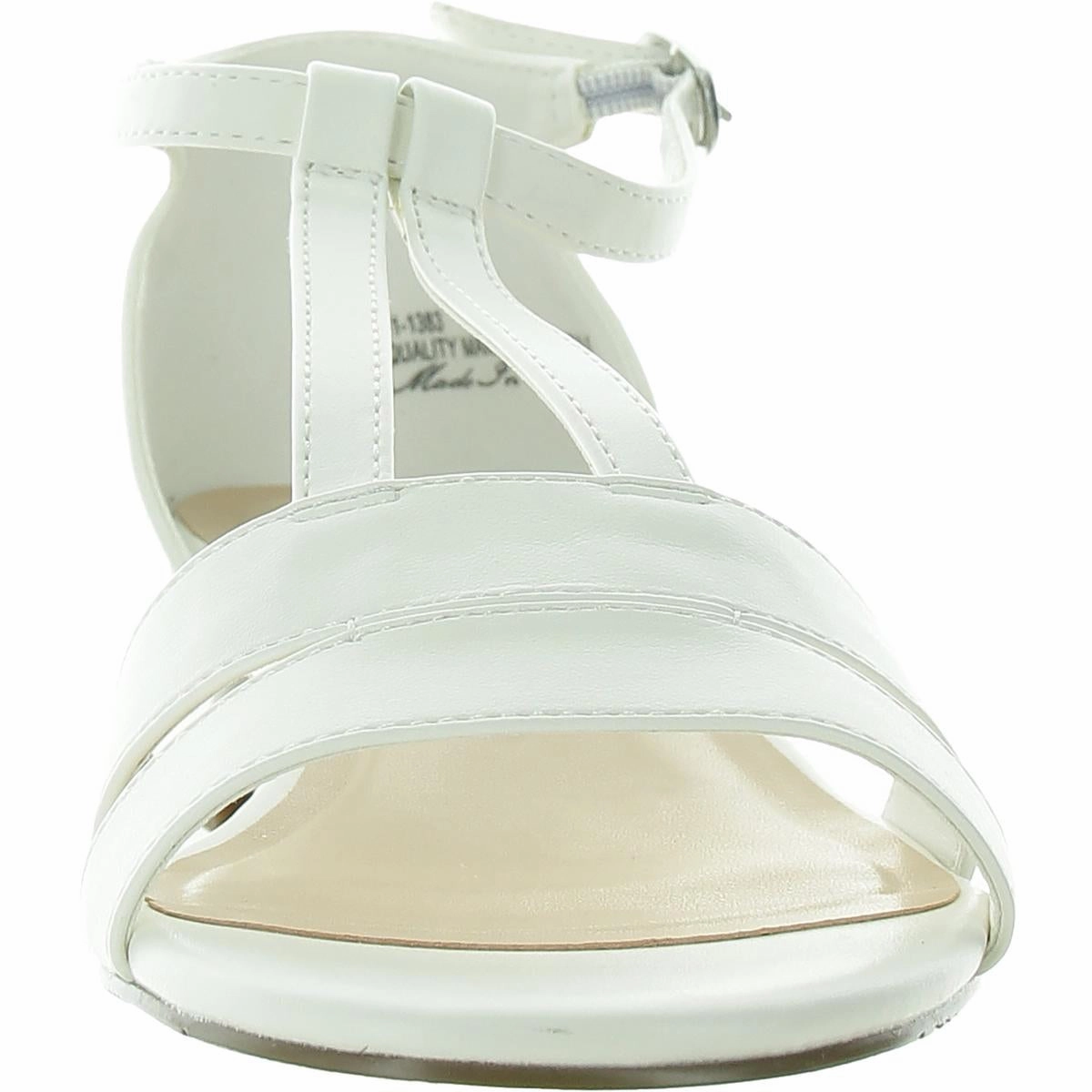 Aris Womens Buckle Faux Leather T-Strap Sandals