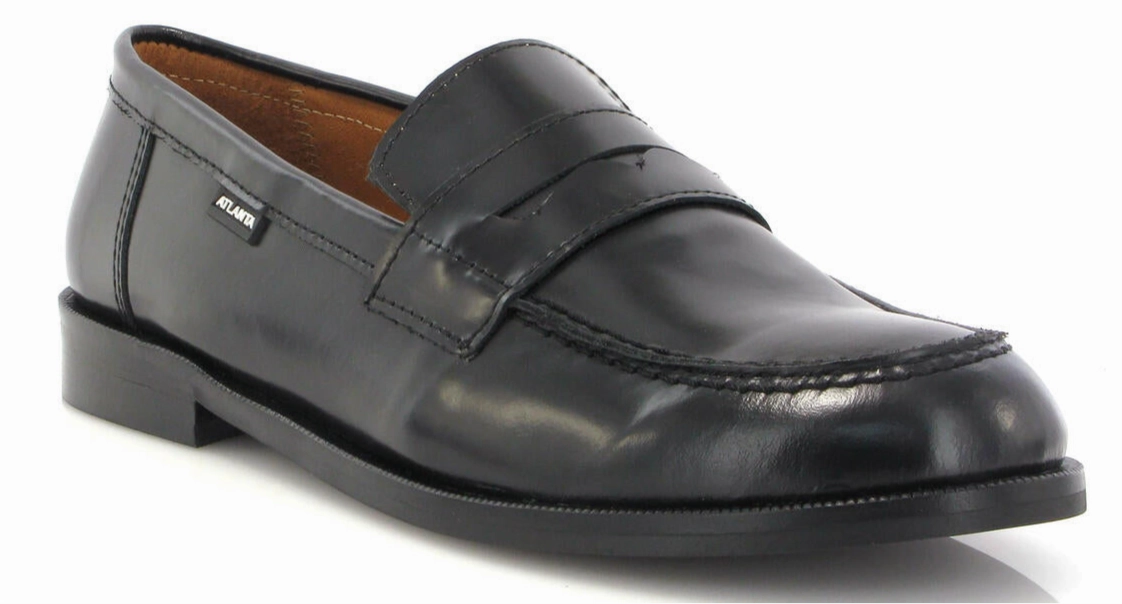 Atlanta Jack Chunky Black Glace Tractor Slip On Loafers