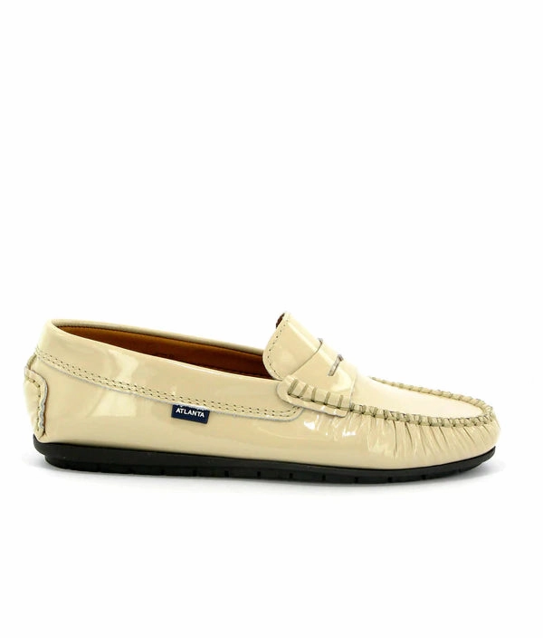 Atlanta Mocassin Beige Patent Leather Penny Loafer