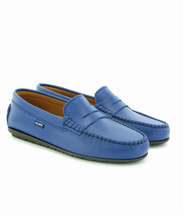 Atlanta Mocassin Blue Submarine Grainy Leather Moccasin Penny Loafer