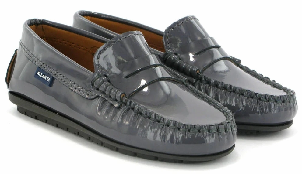 Atlanta Mocassin Grey Patent Leather Penny Loafer