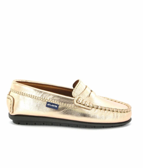 Atlanta Mocassin Metallic Rose Gold Leather Moccasin Penny Loafer