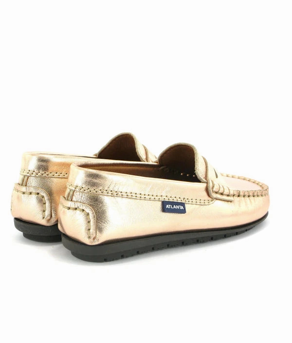 Atlanta Mocassin Metallic Rose Gold Leather Moccasin Penny Loafer