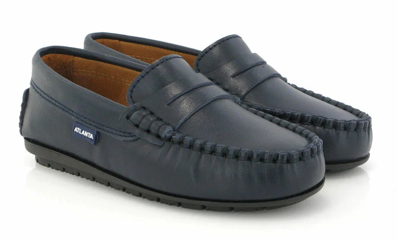 Atlanta Mocassin Navy Blue Smooth Leather Penny Loafer