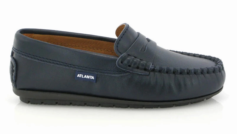 Atlanta Mocassin Navy Blue Smooth Leather Penny Loafer