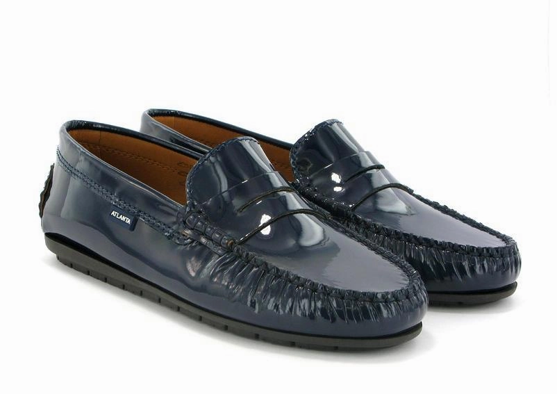 Atlanta Mocassin Navy Dark Patent Leather Penny Loafer