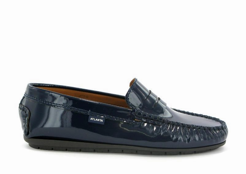 Atlanta Mocassin Navy Dark Patent Leather Penny Loafer