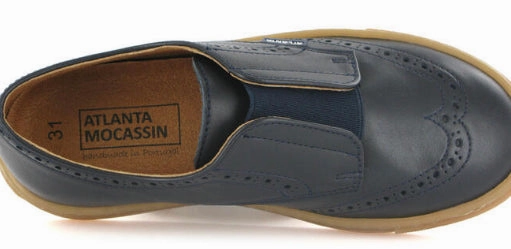 Atlanta Mocassin Oxford Tennis Elastic Navy Blue Leather Sneaker