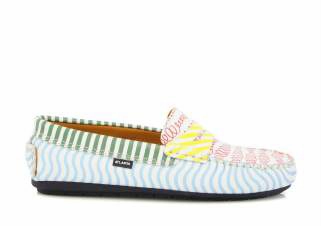 Atlanta Moccasin Boy's and Girl's Originals 032 Penny Loafer - Print Wave Blue & St