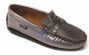 Atlanta Moccasins Metallic Dark Silver Leather Moccasin Penny Loafer
