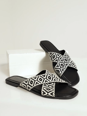 Aztec Print Cross Strap Mule Sandal