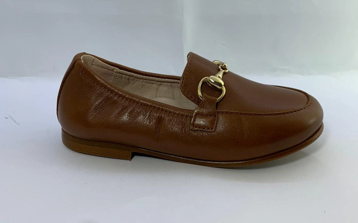 Beberlis Cathay Cuoio Tan Leather Buckle Elastic Back Slip On Loafers