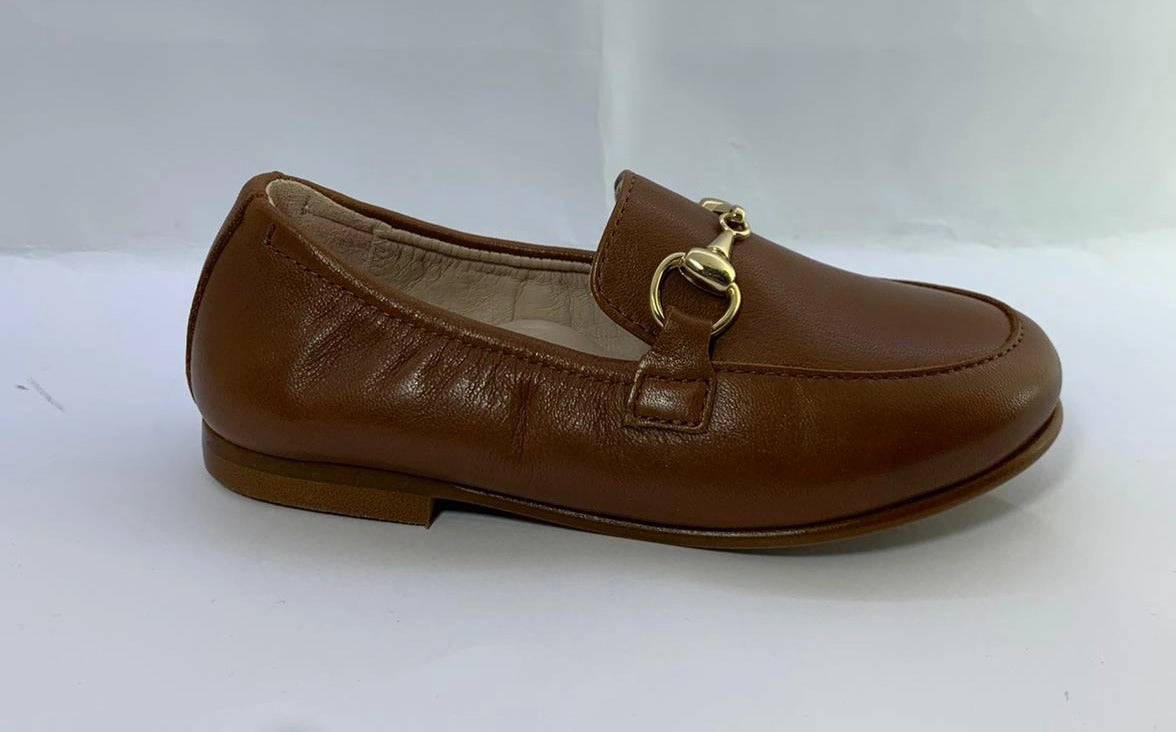 Beberlis Cathay Cuoio Tan Leather Buckle Elastic Back Slip On Loafers