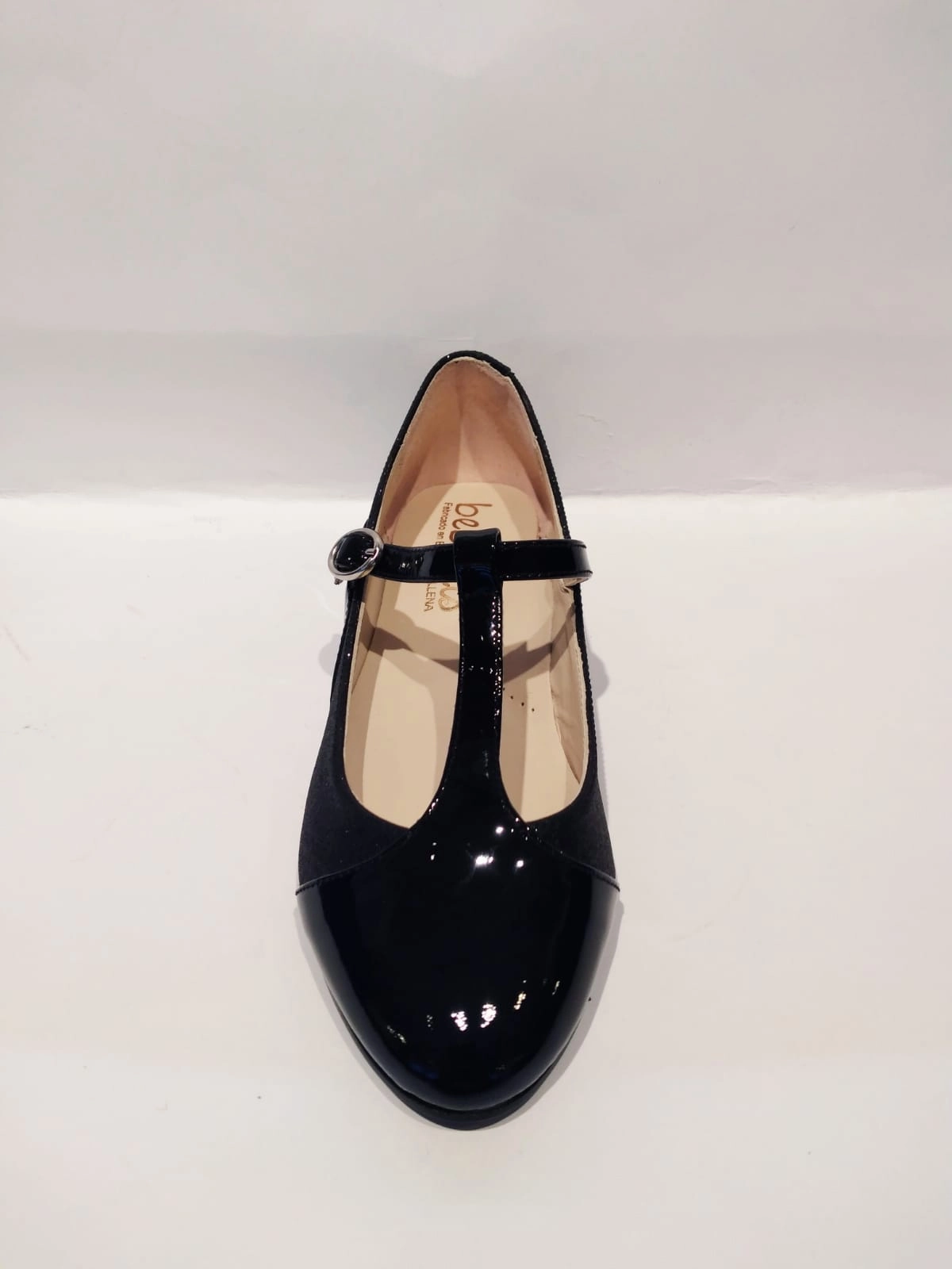 Beberlis Girls Black Patent Leather Glitter Design T-Strap