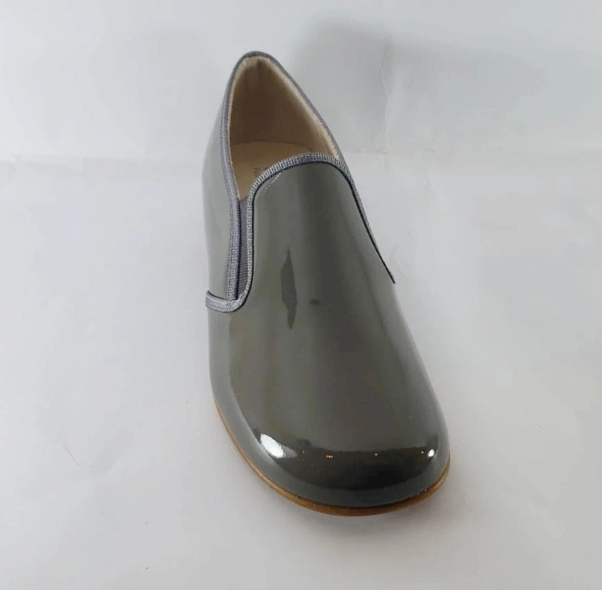 Beberlis Grey Patent Slip On Smoking Shoe Loafers