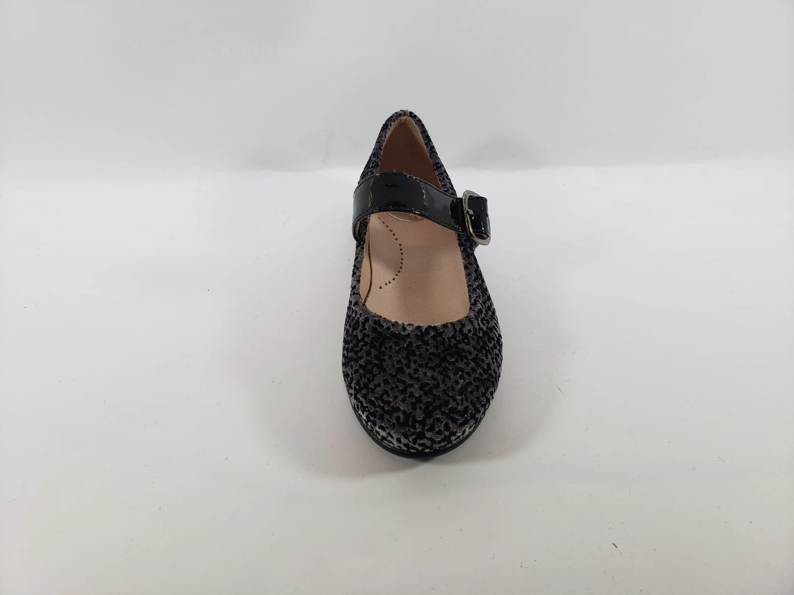 Beberlis Grey Printed Velvet Mary Jane