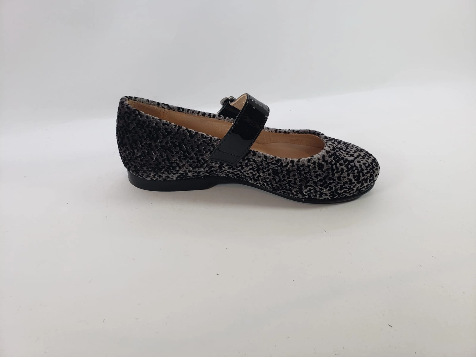 Beberlis Grey Printed Velvet Mary Jane