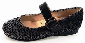 Beberlis Grey Printed Velvet Mary Jane