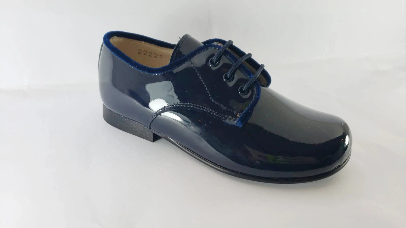 Beberlis Navy Patent with Navy Velvet trimming Dress Shoe