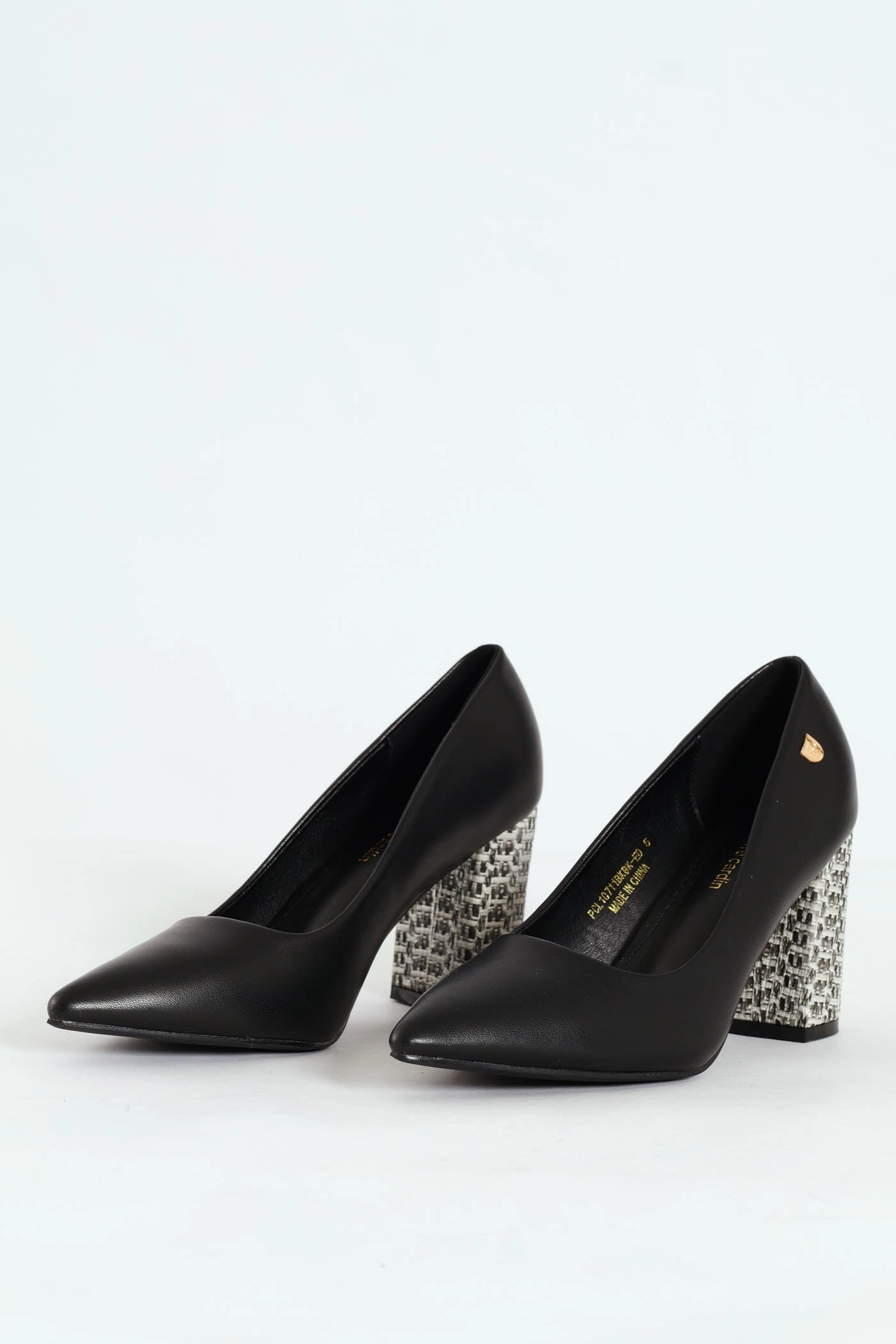 Bella Pointed Toe Court Raffia Block Heel- Black
