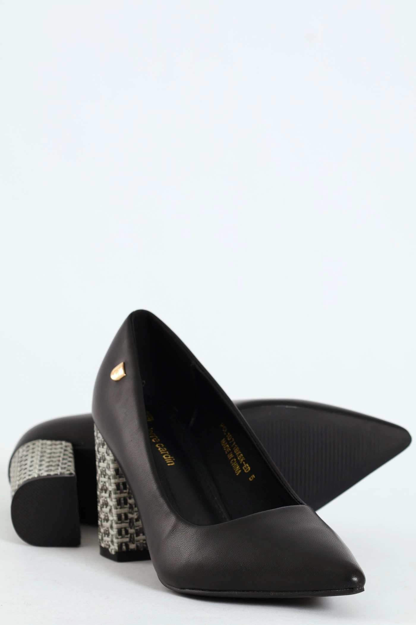 Bella Pointed Toe Court Raffia Block Heel- Black