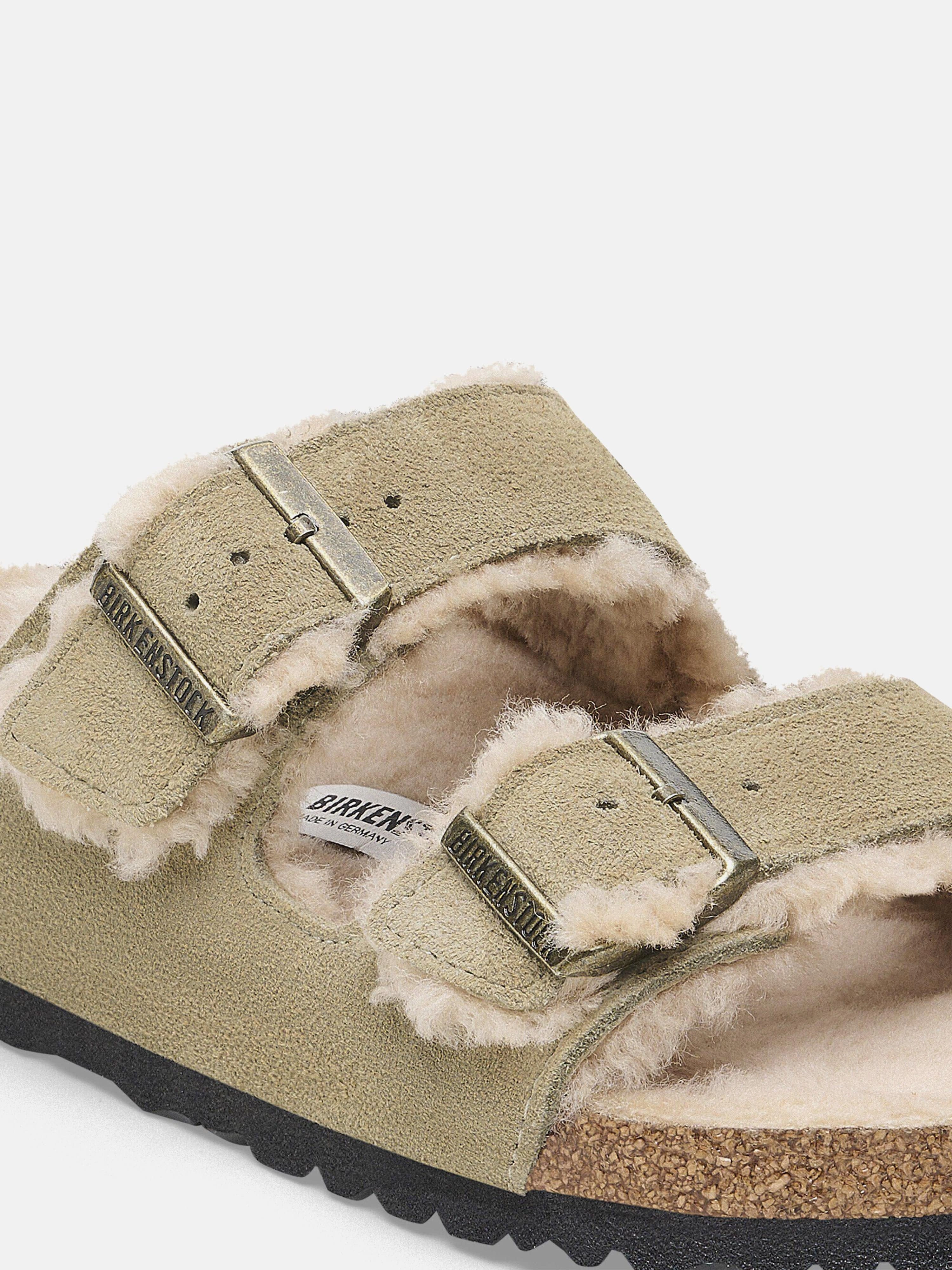 BIRKENSTOCK Arizona Shearling Suede Sandals in Beige