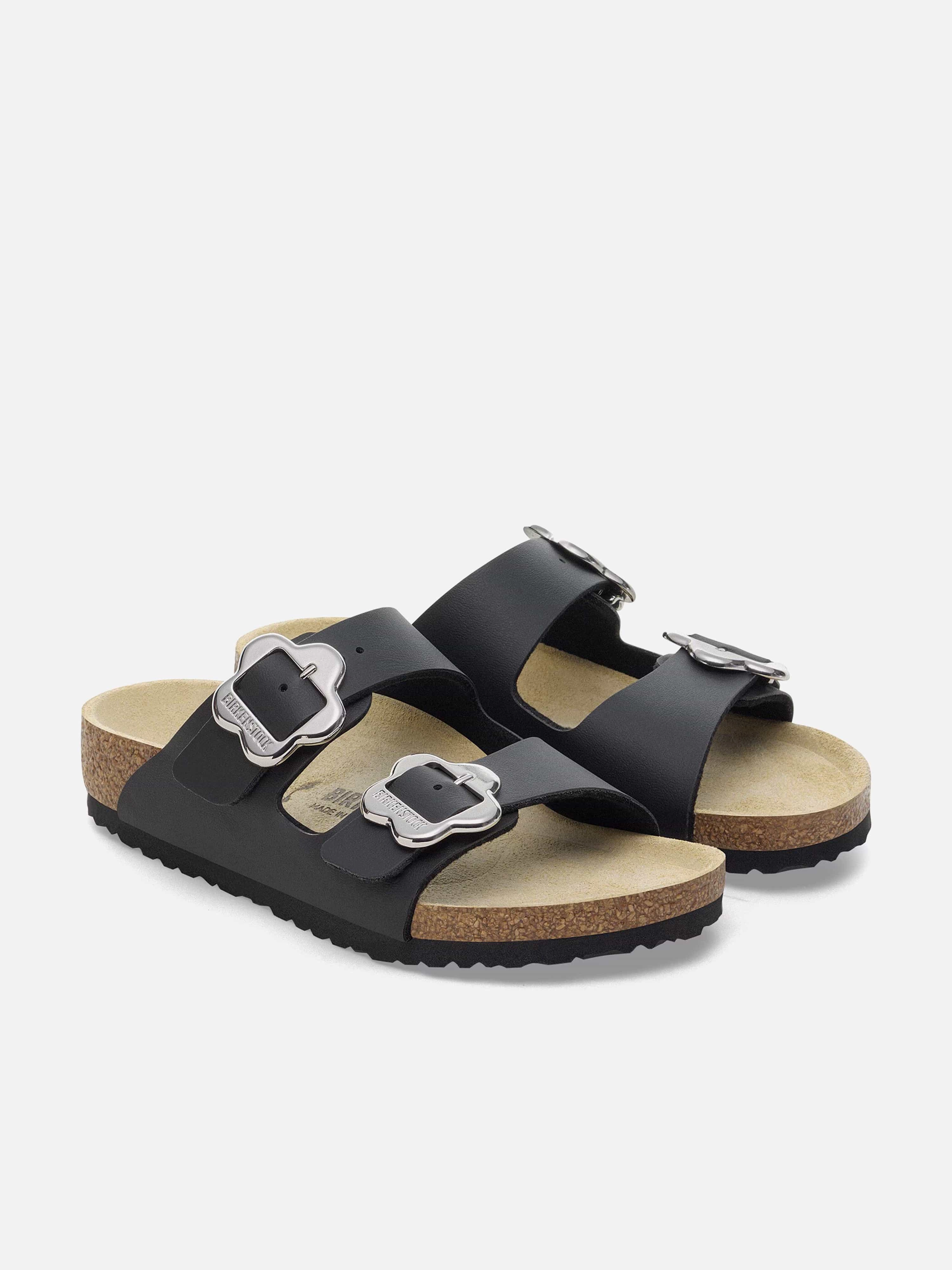 BIRKENSTOCK Girls Arizona Flower Buckle Sandals in Black