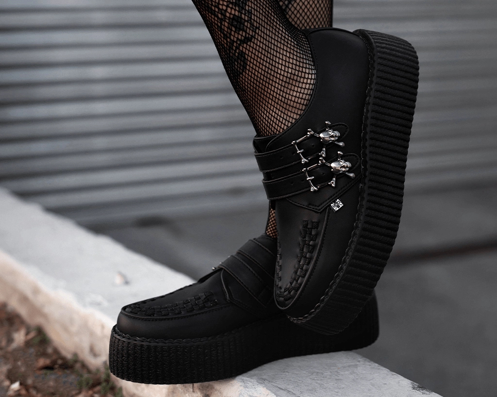 Black TUKskin 2-Buckle Skull Creeper