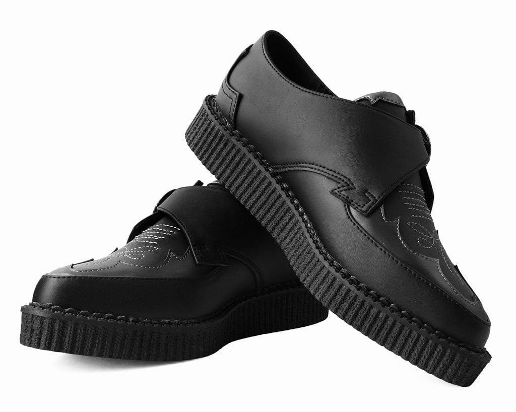 Black TUKskin Western Antique Buckle Pointed Creeper