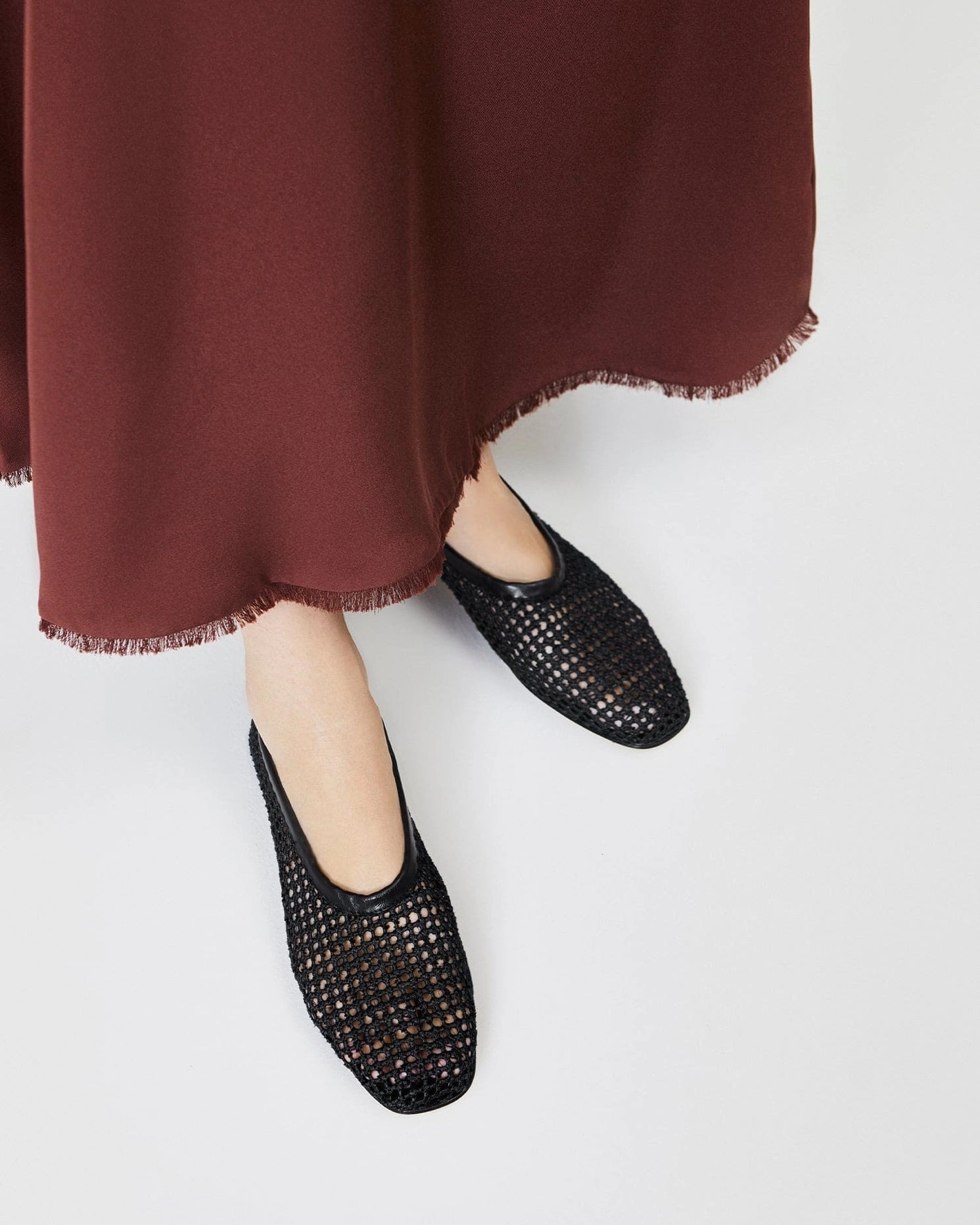 Black Woven Leather Ballet Flats