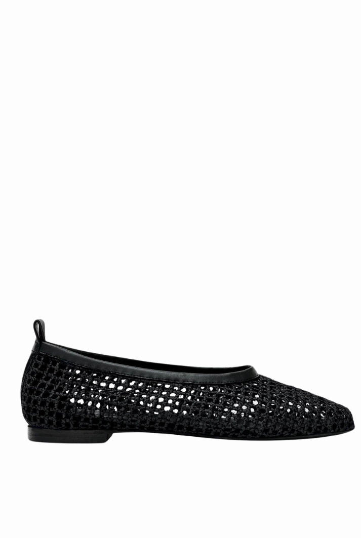 Black Woven Leather Ballet Flats