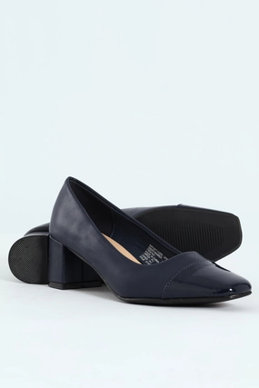 Block Court Heel - Navy