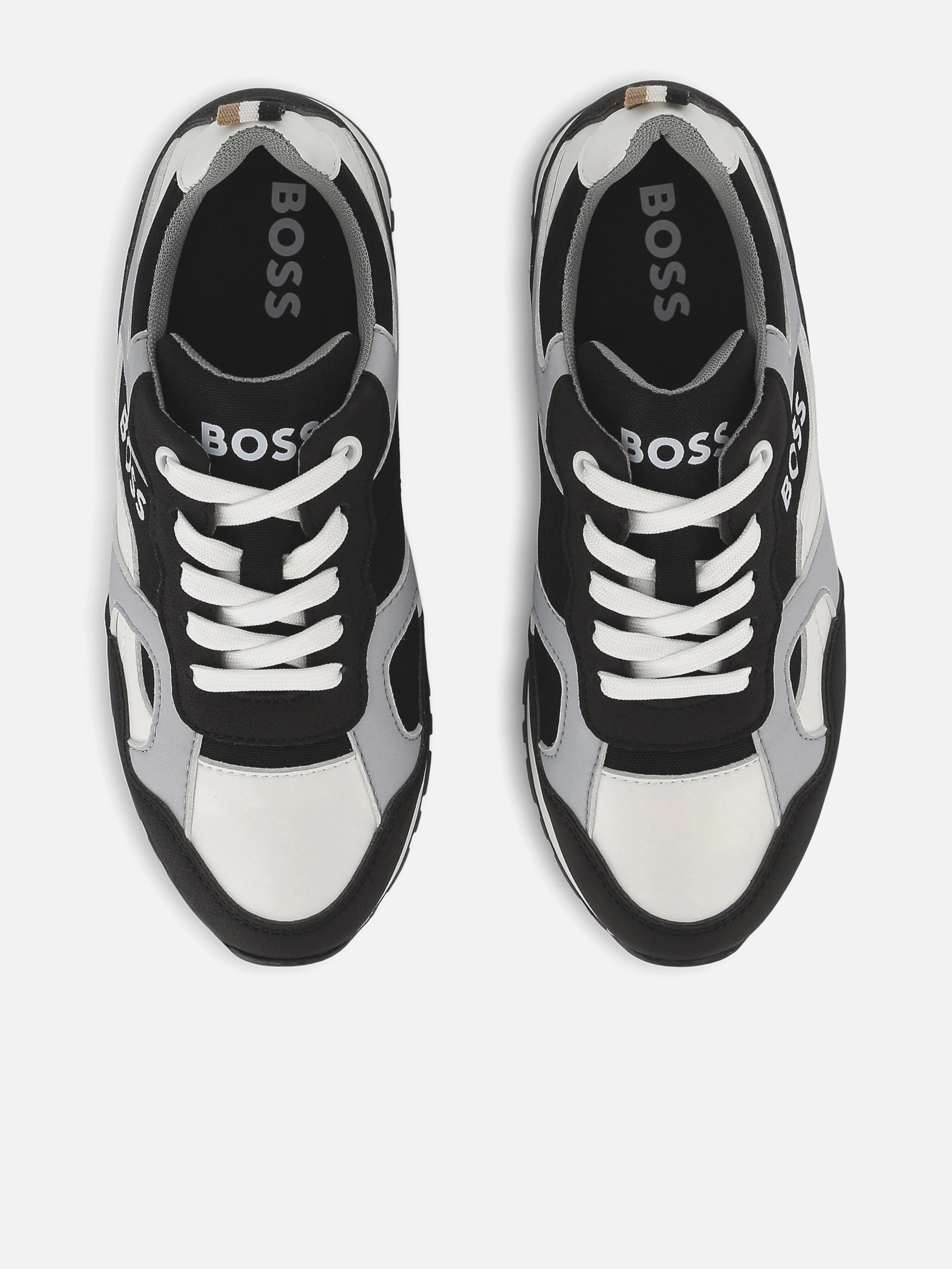 BOSS Boys Lace Up Logo Trainers in Black