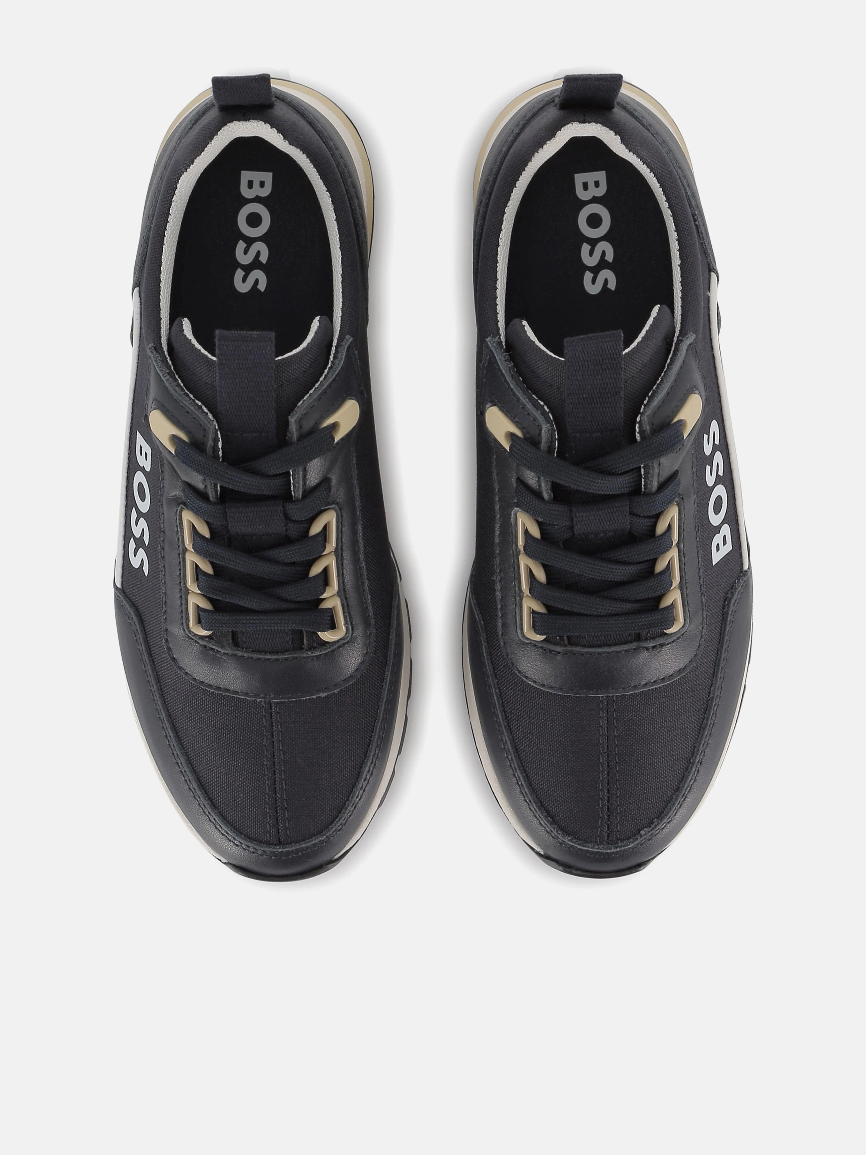 BOSS Boys Lace Up Logo Trainers in Navy