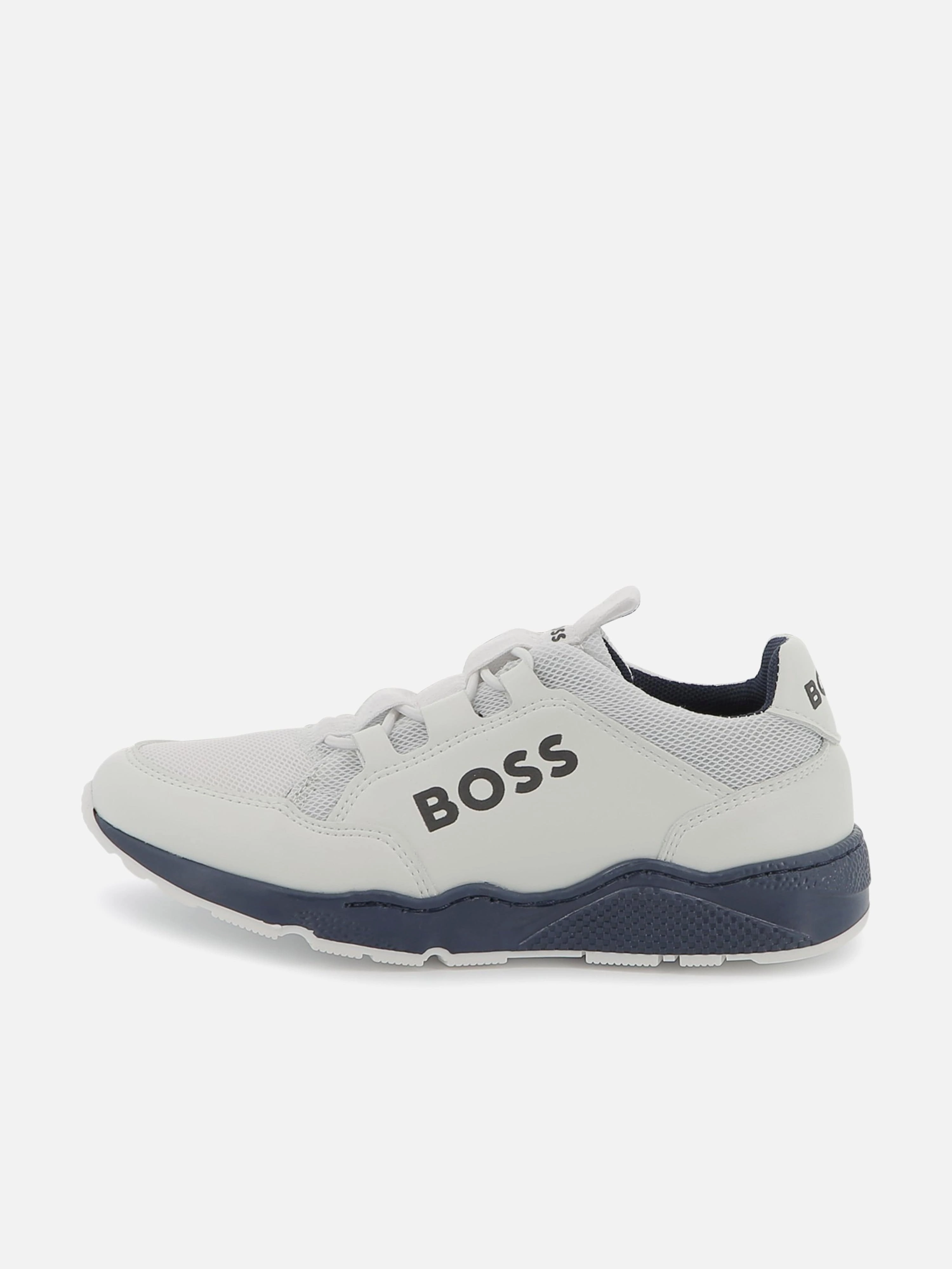 BOSS Boys Lace Up Logo Trainers in White