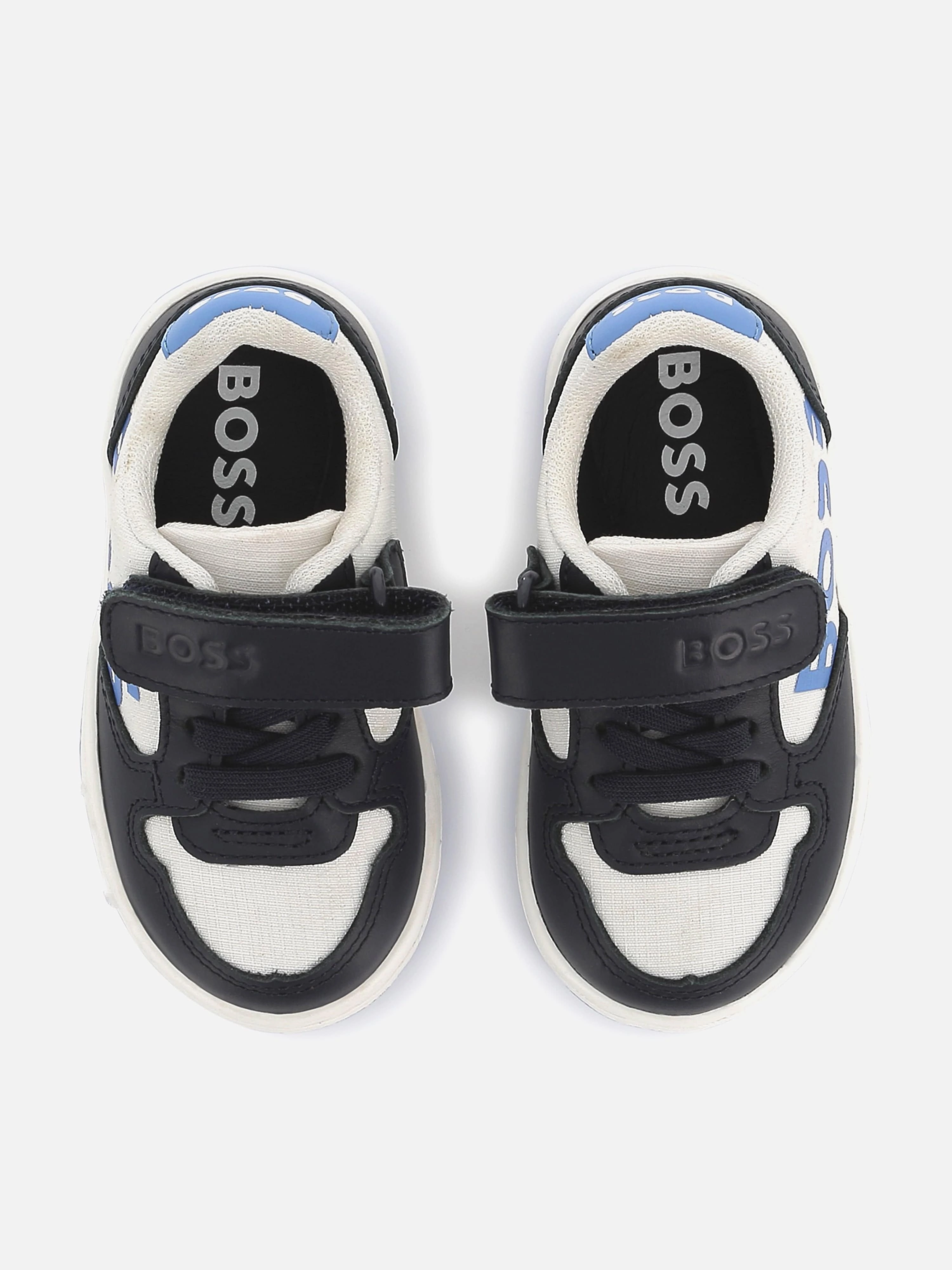 BOSS Boys Leather Logo Trainers in Navy