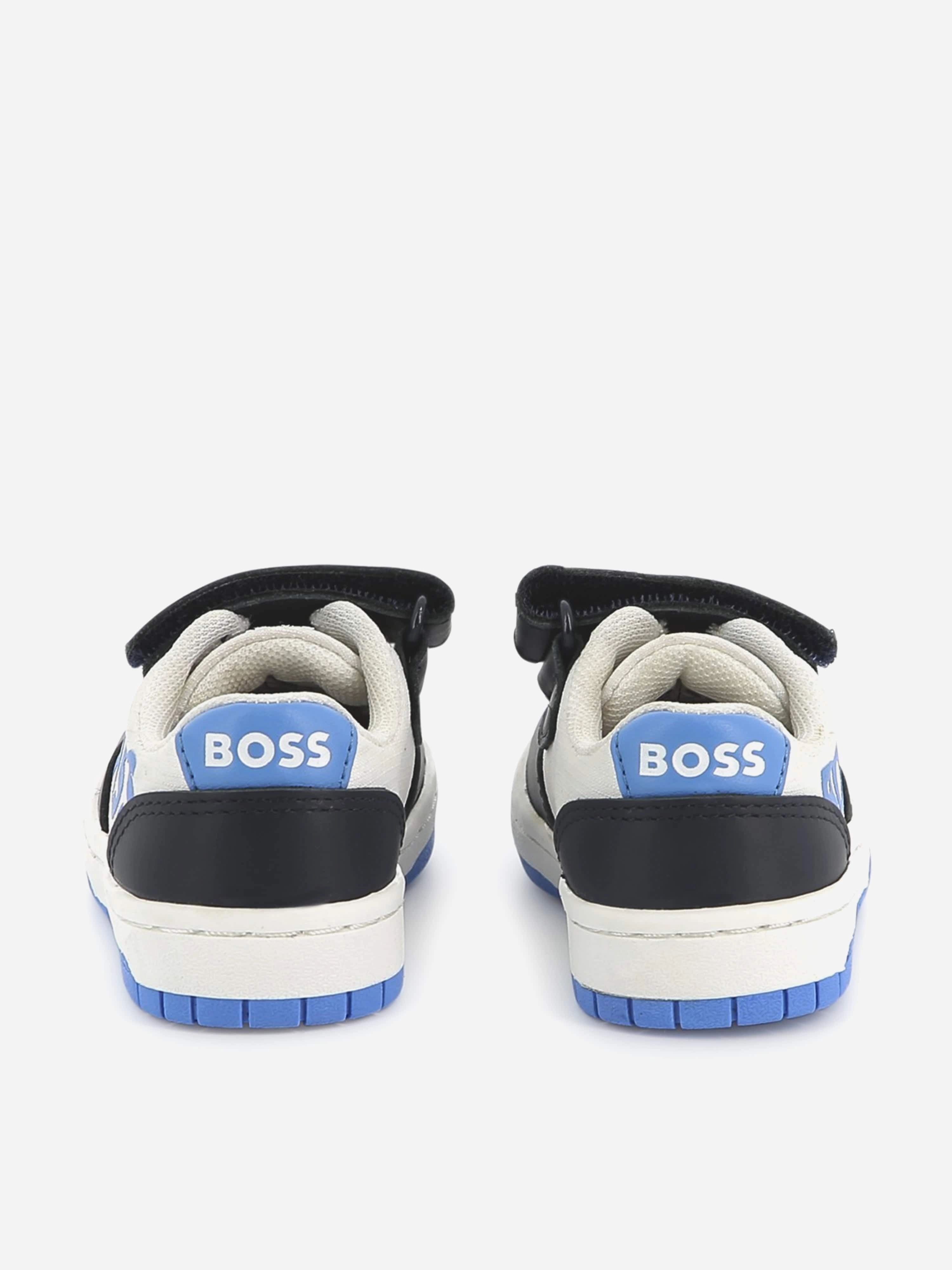 BOSS Boys Leather Logo Trainers in Navy