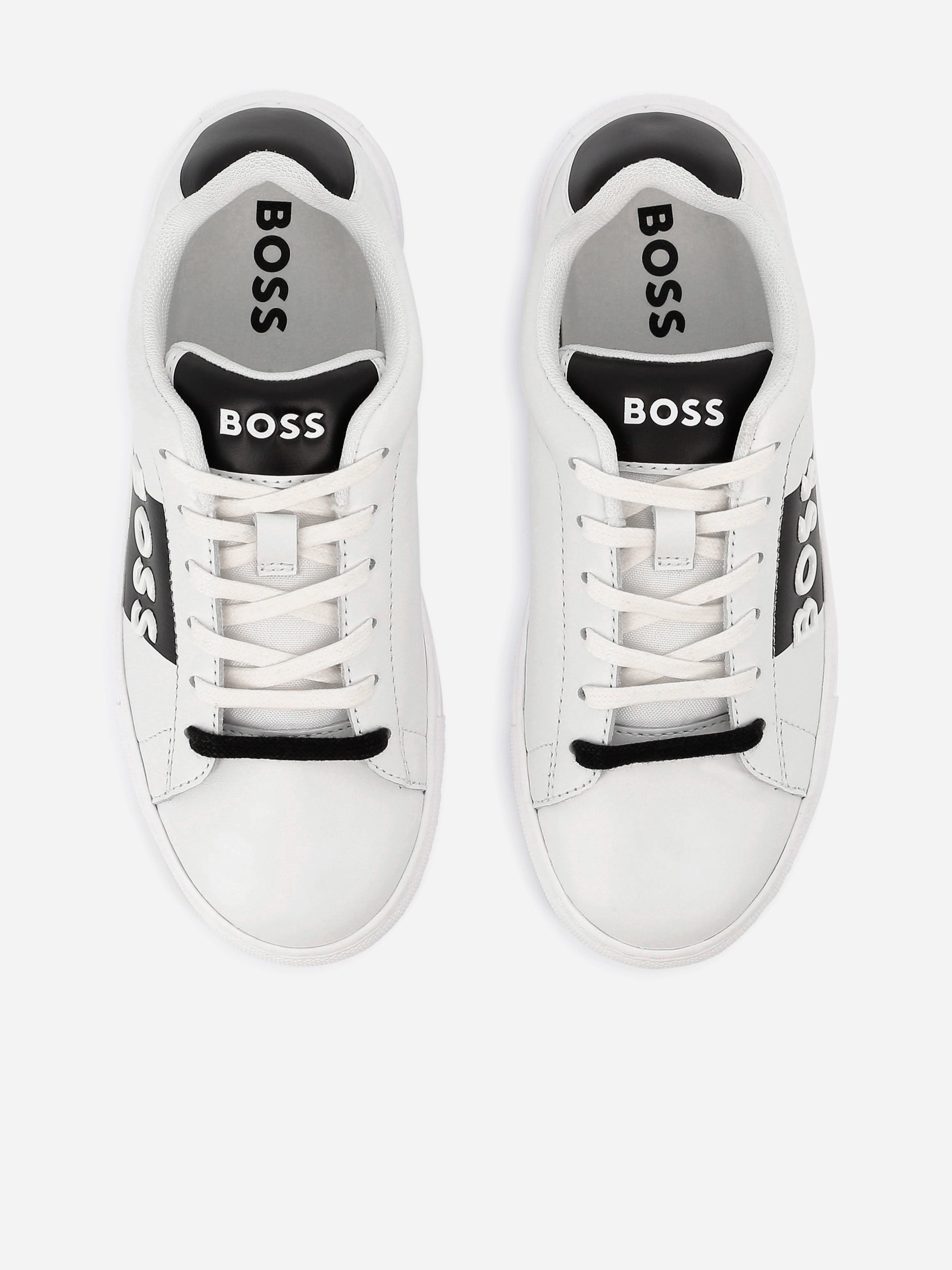 BOSS Boys Leather Logo Trainers in White