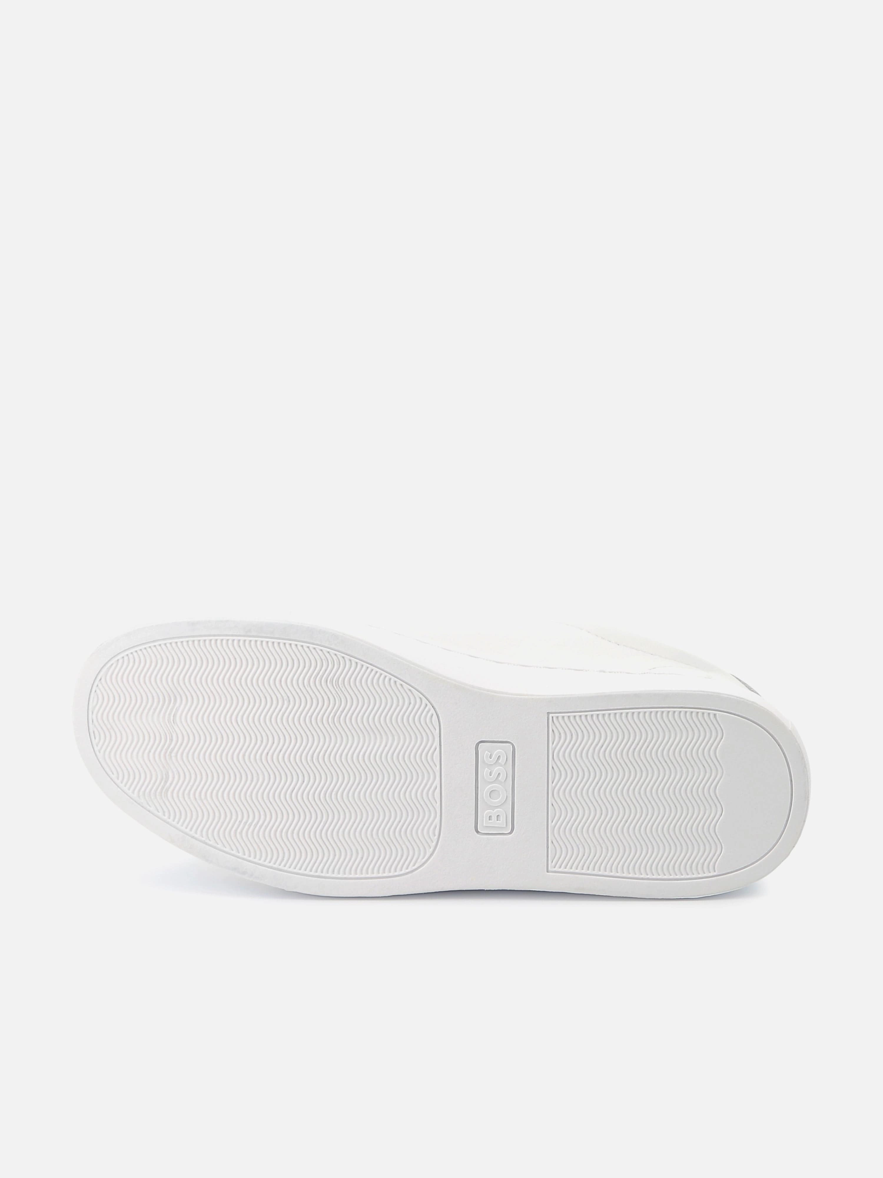 BOSS Boys Leather Logo Trainers in White