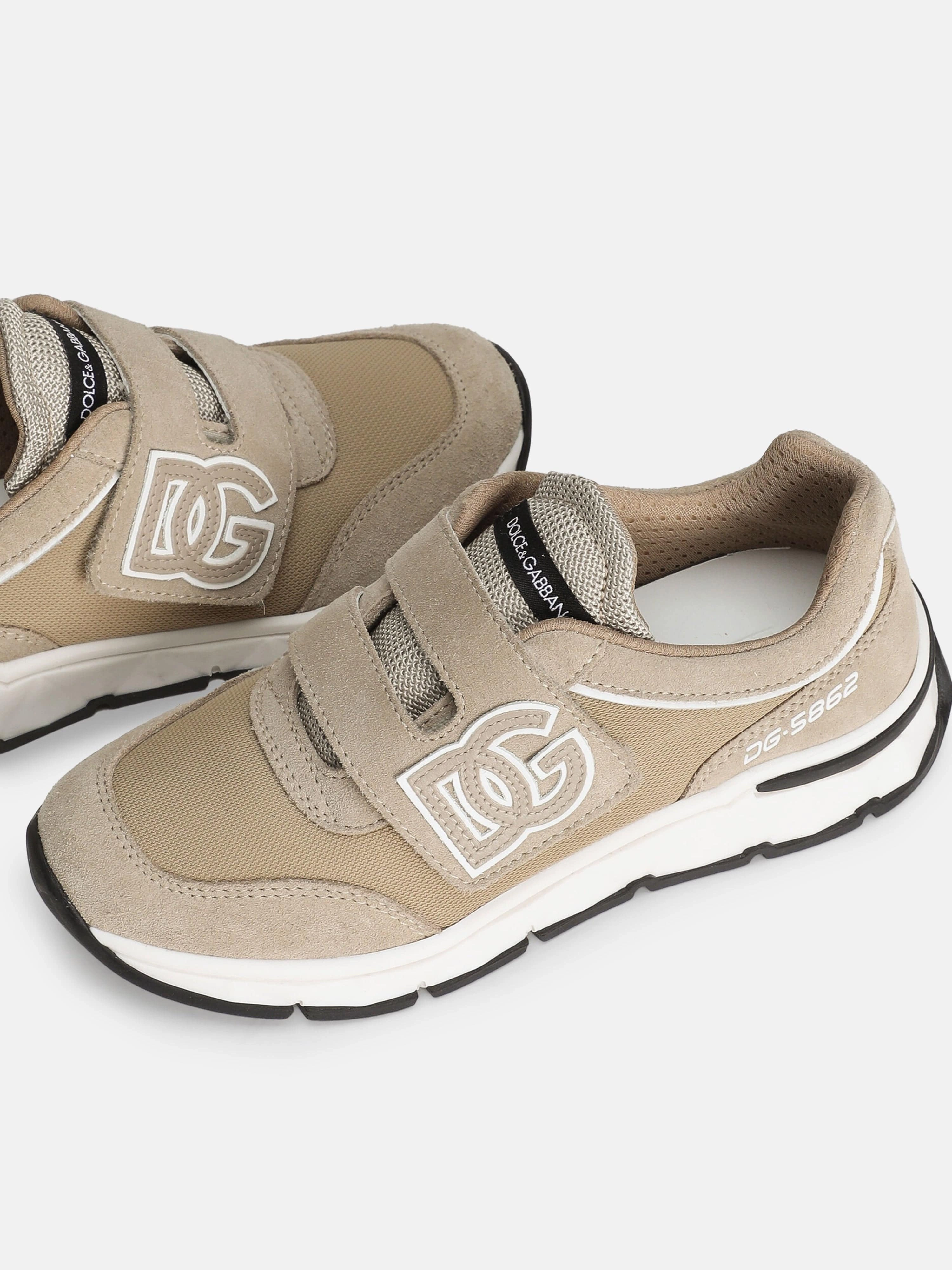 Boys Suede and Mesh Trainers in Beige