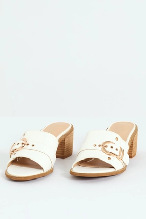 Buckle Push In Mule Block Heel - White