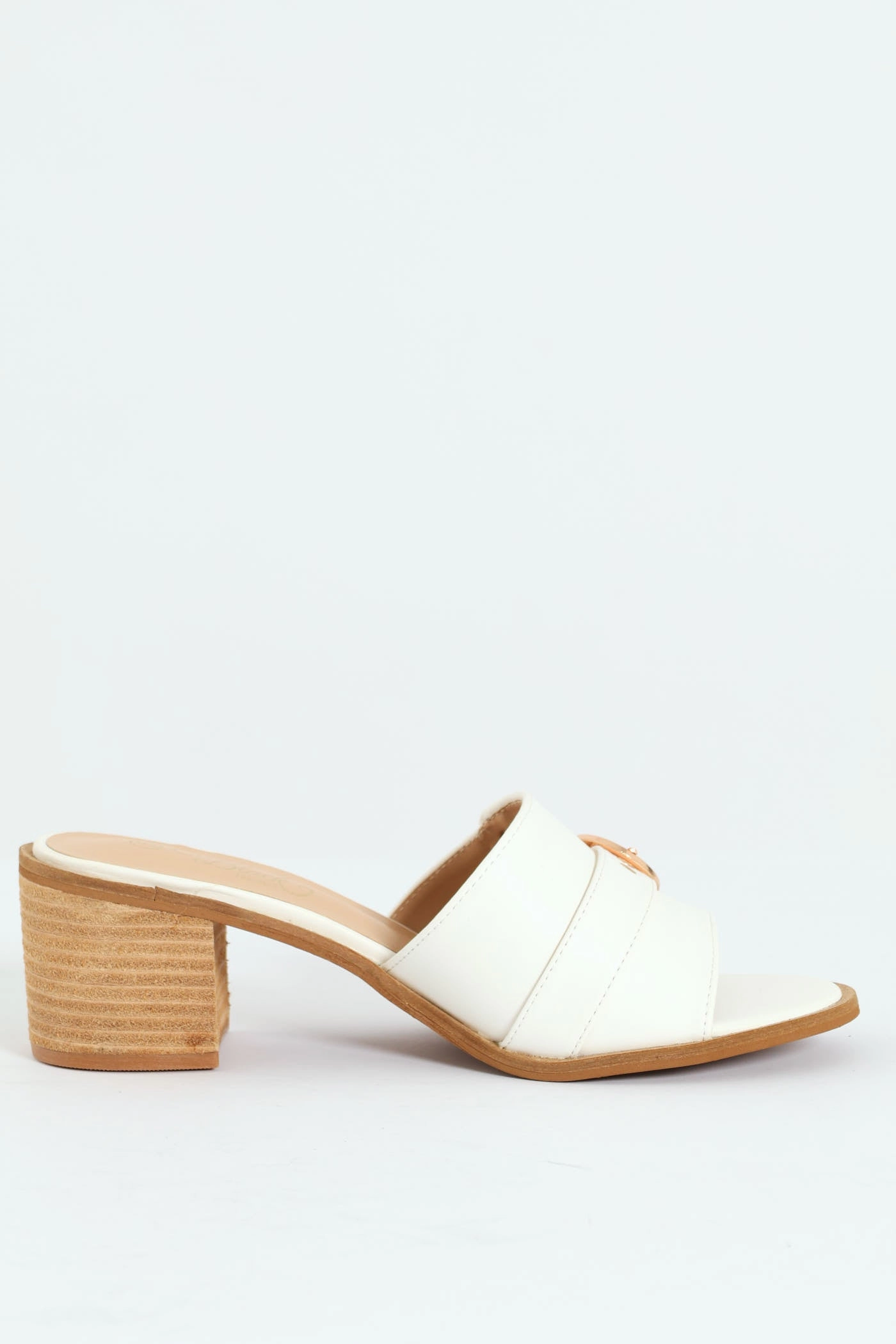 Buckle Push In Mule Block Heel - White